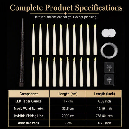 Magical Wand Remote Floating LED Taper Candles Set