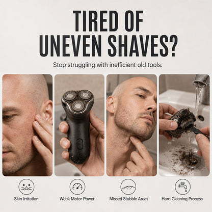 🪒2‑in‑1 Smart Electric Bald Head Shaver and Beard Trimmer with Digital Display, 30‑Blade Floating Head 9800RPM Motor, Rechargeable Groomer for Close Shave for Men
