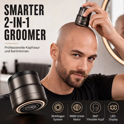 🪒2‑in‑1 Smart Electric Bald Head Shaver and Beard Trimmer with Digital Display, 30‑Blade Floating Head 9800RPM Motor, Rechargeable Groomer for Close Shave for Men