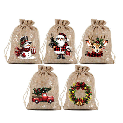 🎄 Christmas Drawstring Gift Bags‑Santa & Reindeer Polyester Pouches 🎁