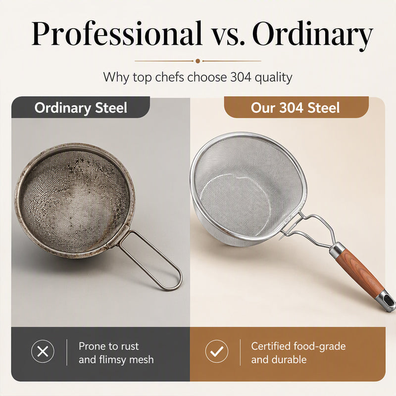 🔪🍳 Stainless Steel Sieve with Handle – Fine mesh, durable & easy-grip – Perfect for straining pasta, fruits & veggies 💧
