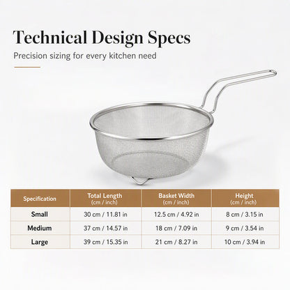 🔪🍳 Stainless Steel Sieve with Handle – Fine mesh, durable & easy-grip – Perfect for straining pasta, fruits & veggies 💧