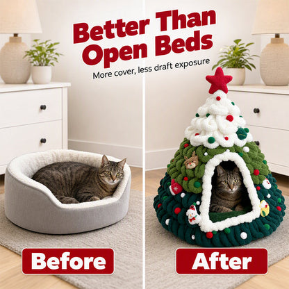Cozy Christmas Tree Cat Cave