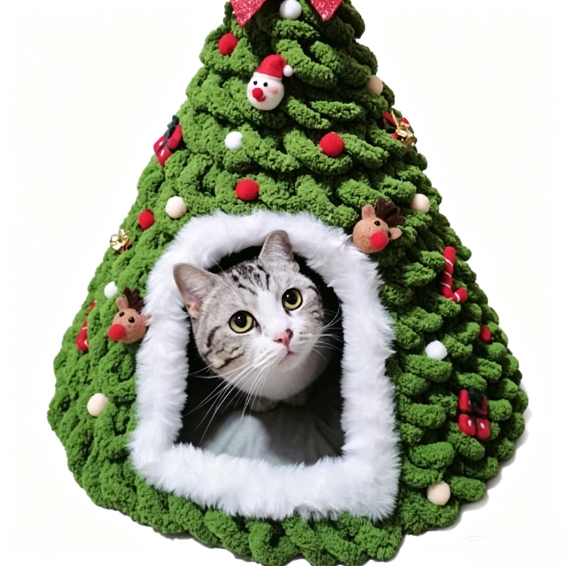 Cozy Christmas Tree Cat Cave