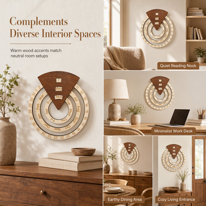 💥Circular Wooden Rotating Perpetual Calendar – Artistic, Interactive, Timeless ✨