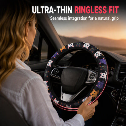 Universal 38cm Ringless Silk Steering Wheel Cover Printed Breathable Car Wheel Protector for All Seasons