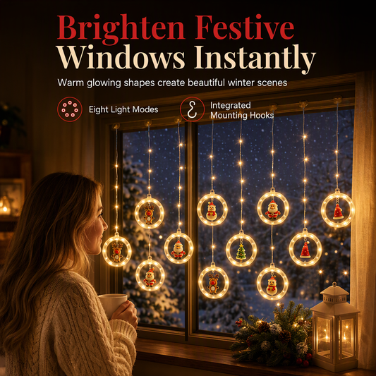 LED Christmas Icicle String Lights USB Powered Star and Christmas Tree Ring Hanging Lights for Holiday Window Decoration