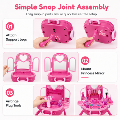 👑 ✨ 3-in-1 Princess Vanity Suitcase — 30 Makeup Toys & Rolling Trolley 🧳
