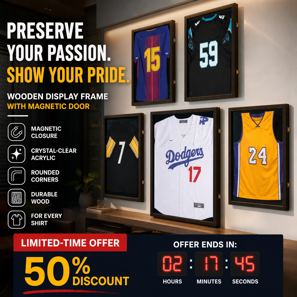 🧥Wooden Memorial Jersey Display Frame (Magnetic Door) – Keep Your Sweat & Love In Perfect Condition!
