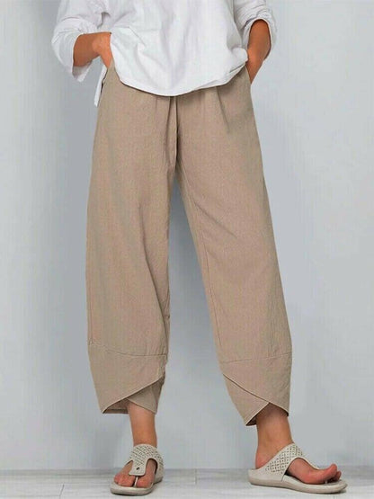 👖Vintage Asymmetrical Elastic Waist Pockets Pants – Unique Design, Comfortable Fit & Functional Style🌸